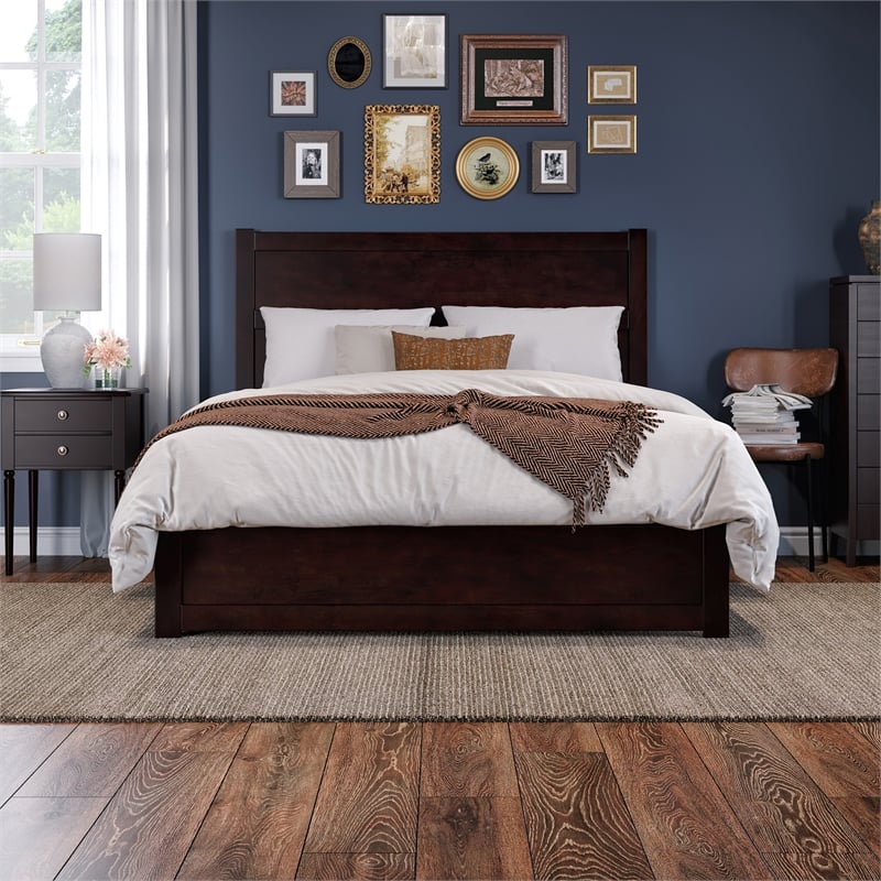 AFI NoHo Queen Wood Bed with Footboard and 2 Drawers in Espresso