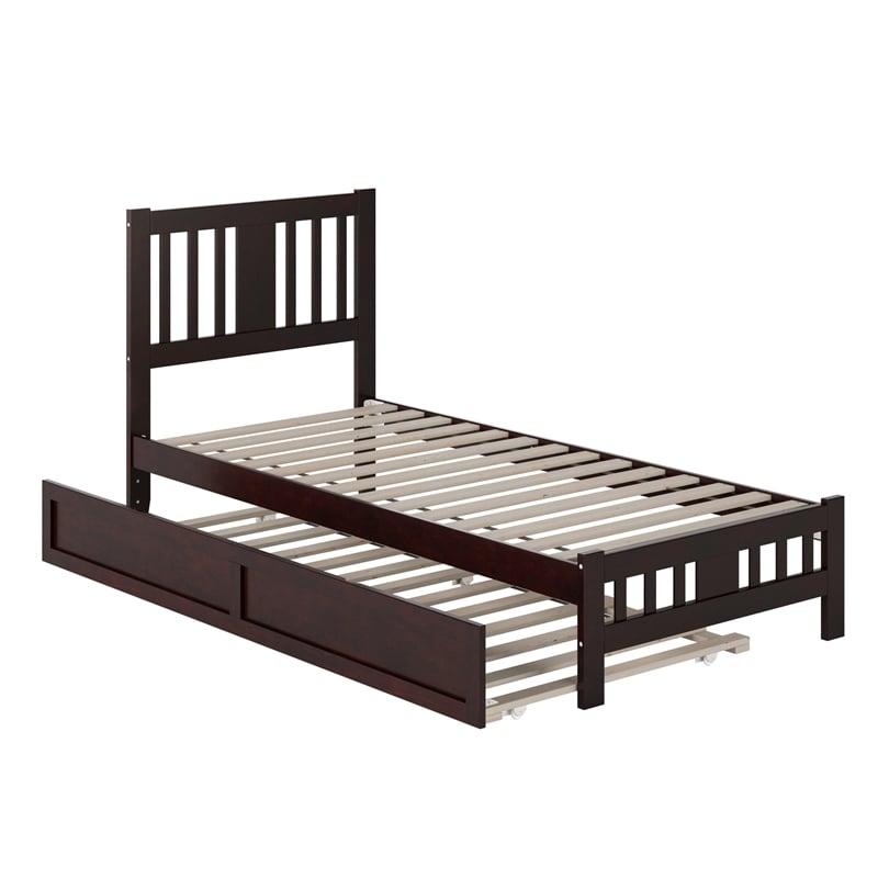 AFI Tahoe Wood Twin XL Platform Bed w/Footboard and Twin XL Trundle in Espresso