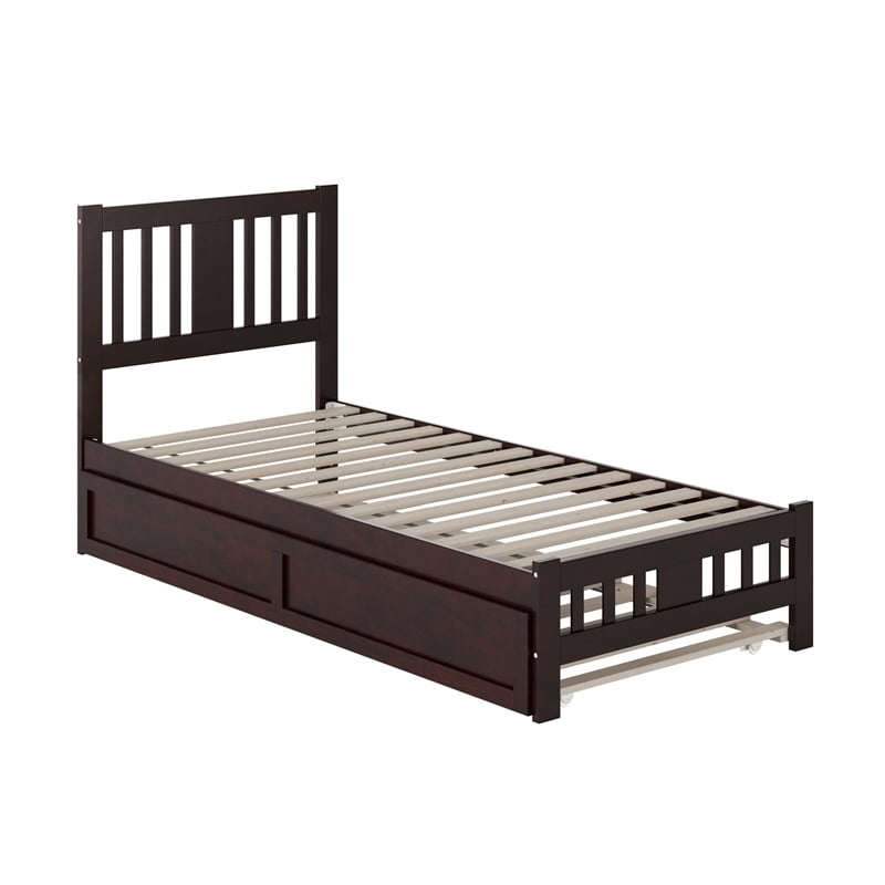 AFI Tahoe Wood Twin XL Platform Bed w/Footboard and Twin XL Trundle in Espresso