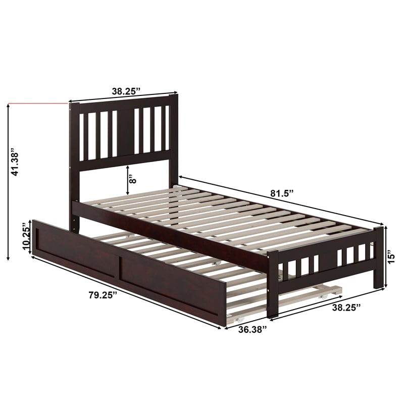 AFI Tahoe Wood Twin XL Platform Bed w/Footboard and Twin XL Trundle in Espresso