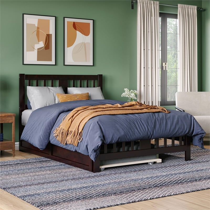 AFI Tahoe Solid Wood Twin Platform Bed with Footboard & Twin Trundle in Espresso