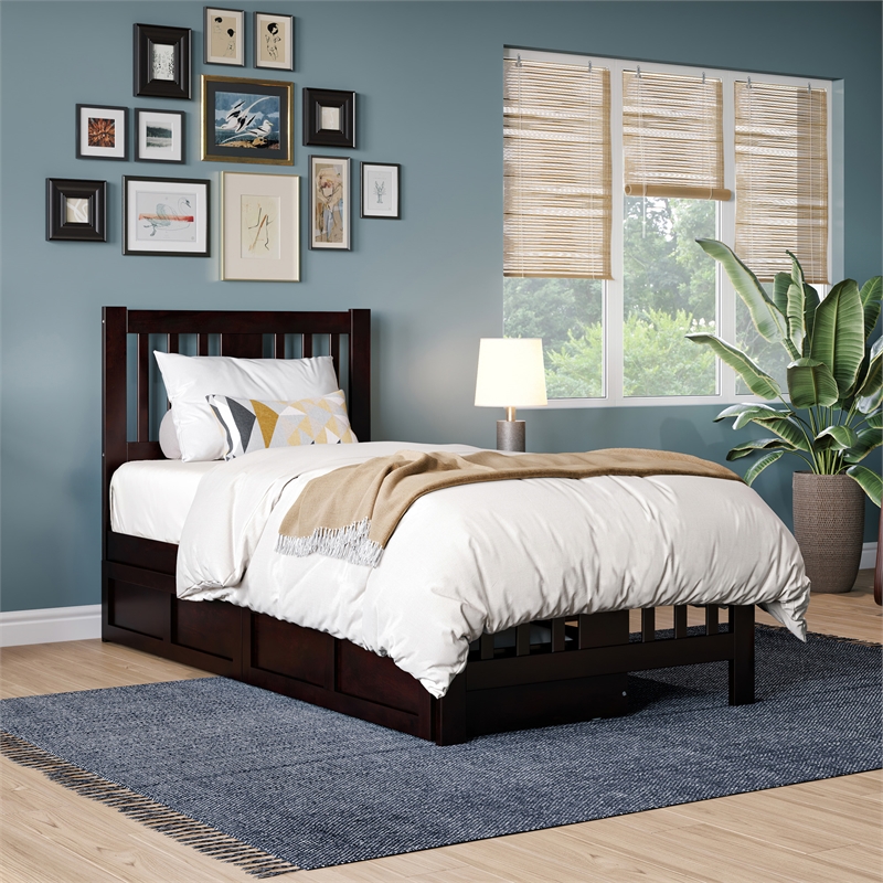 AFI Tahoe Solid Wood Twin Platform Bed with Footboard and 2 Drawers in Espresso