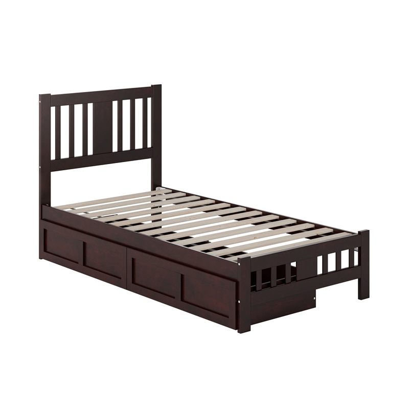 AFI Tahoe Solid Wood Twin Platform Bed with Footboard and 2 Drawers in Espresso