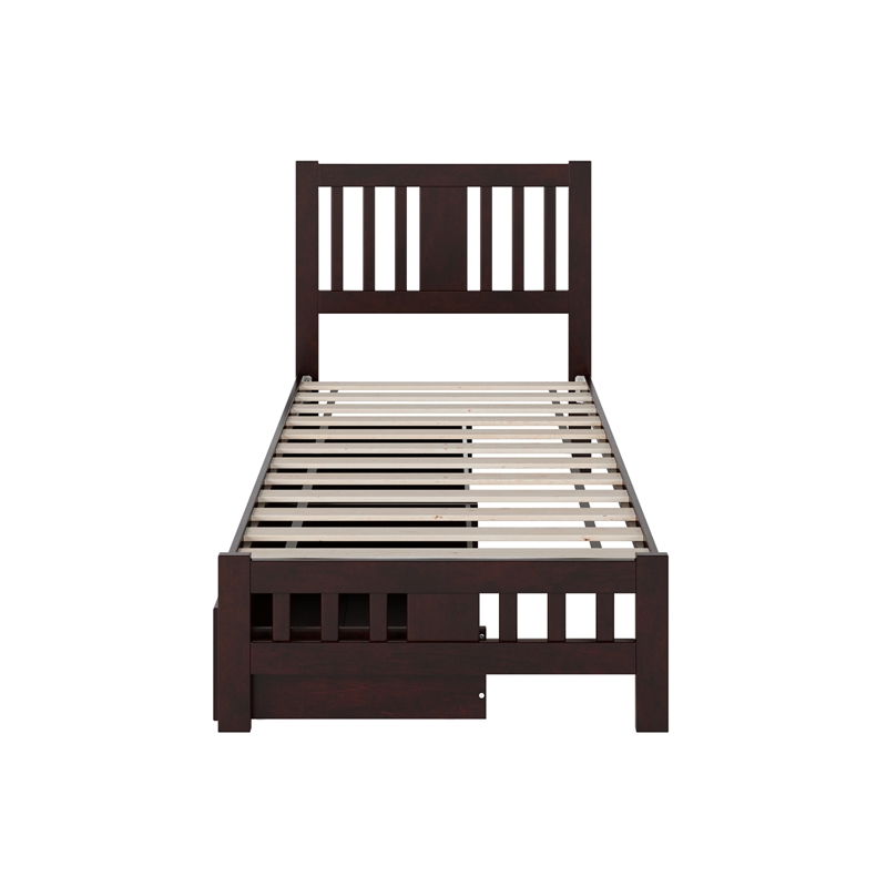 AFI Tahoe Solid Wood Twin Platform Bed with Footboard and 2 Drawers in Espresso
