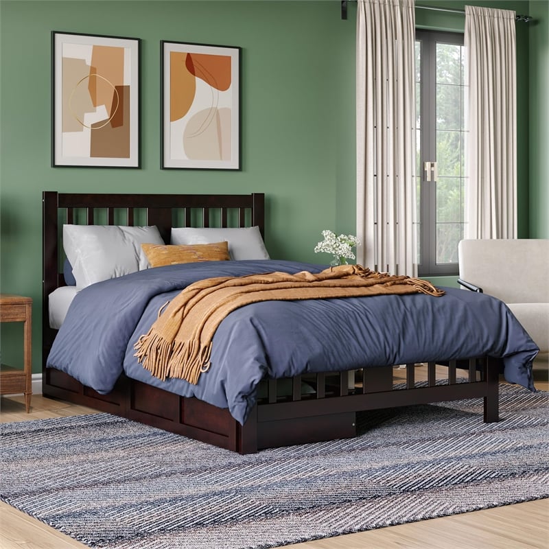AFI Tahoe Solid Wood Twin Platform Bed with Footboard and 2 Drawers in Espresso