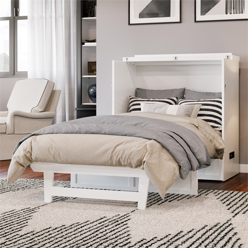 Northfield Twin XL Solid Wood Modern Murphy Bed Chest with Mattress in White