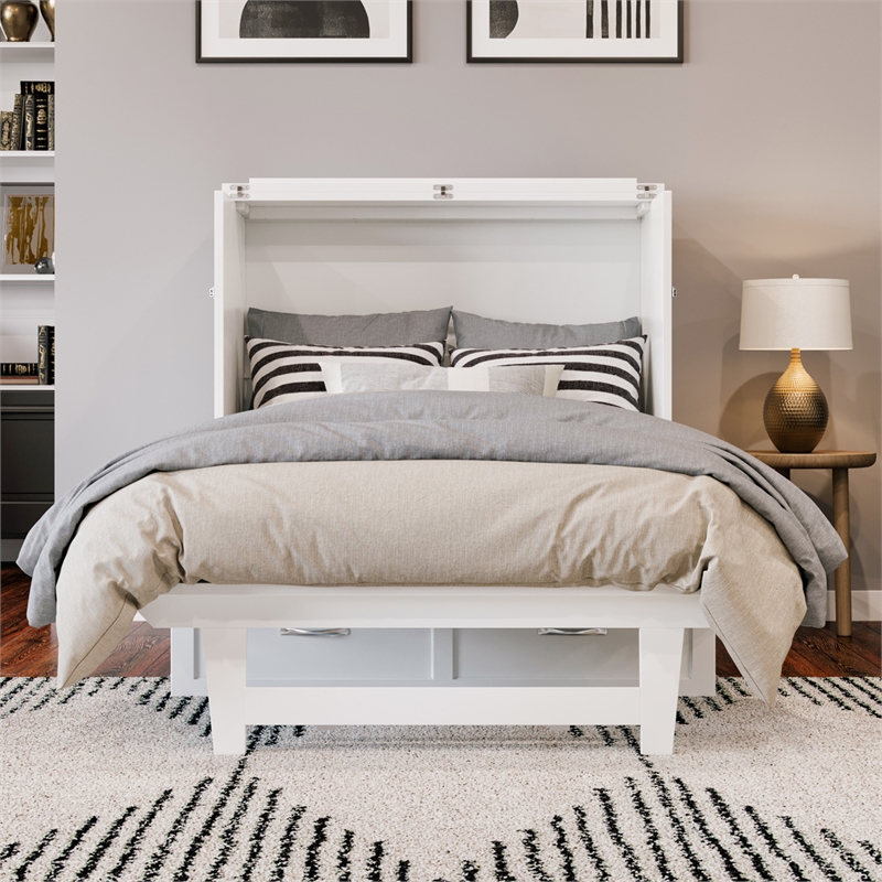 Northfield Twin XL Solid Wood Modern Murphy Bed Chest with Mattress in White
