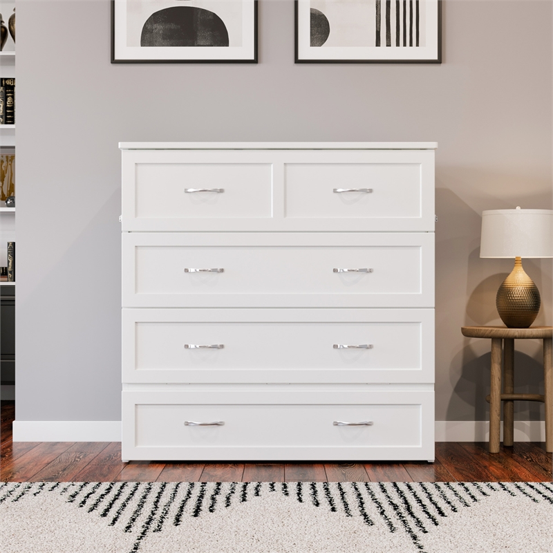Northfield Twin XL Solid Wood Modern Murphy Bed Chest with Mattress in White