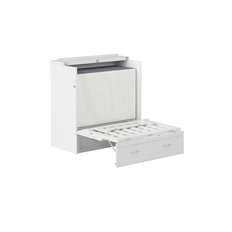 Northfield Twin XL Solid Wood Modern Murphy Bed Chest with Mattress in White