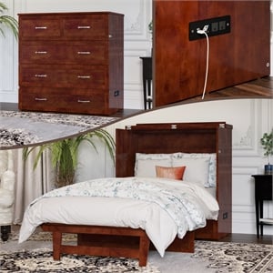 Northfield Twin XL Solid Wood Modern Murphy Bed Chest with Mattress in Walnut