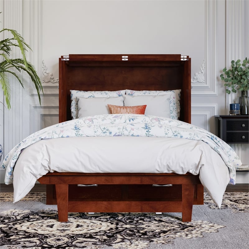 Northfield Twin XL Solid Wood Modern Murphy Bed Chest with Mattress in Walnut