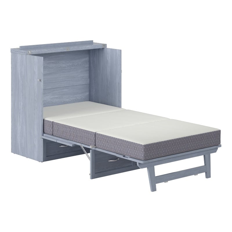 Northfield Twin XL Solid Wood Modern Murphy Bed Chest with Mattress in Driftwood