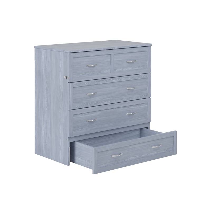 Northfield Twin XL Solid Wood Modern Murphy Bed Chest with Mattress in Driftwood