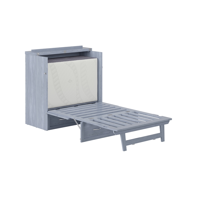 Northfield Twin XL Solid Wood Modern Murphy Bed Chest with Mattress in Driftwood