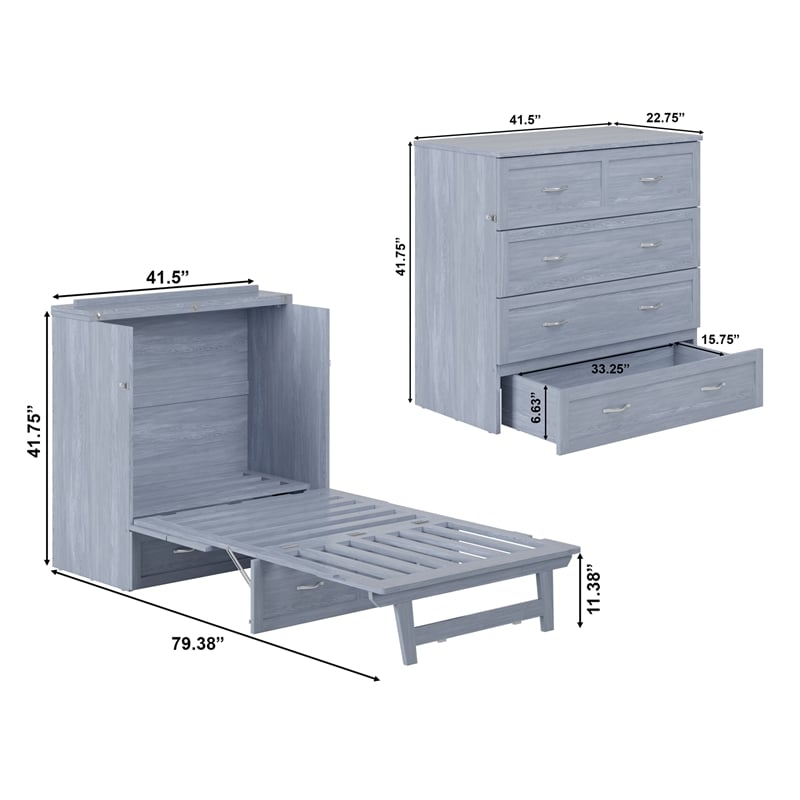 Northfield Twin XL Solid Wood Modern Murphy Bed Chest with Mattress in Driftwood
