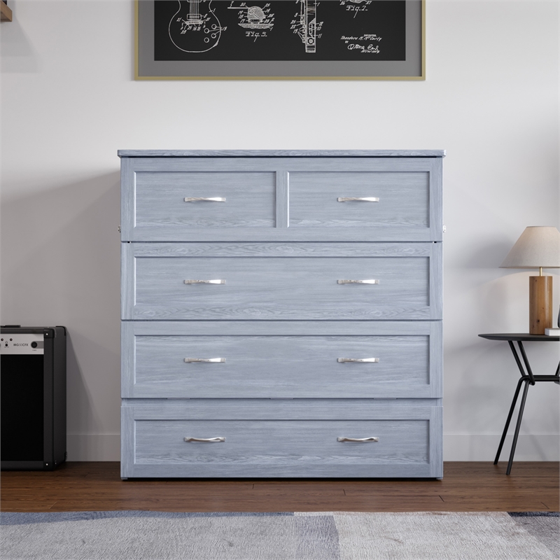 Northfield Twin XL Solid Wood Modern Murphy Bed Chest with Mattress in Driftwood