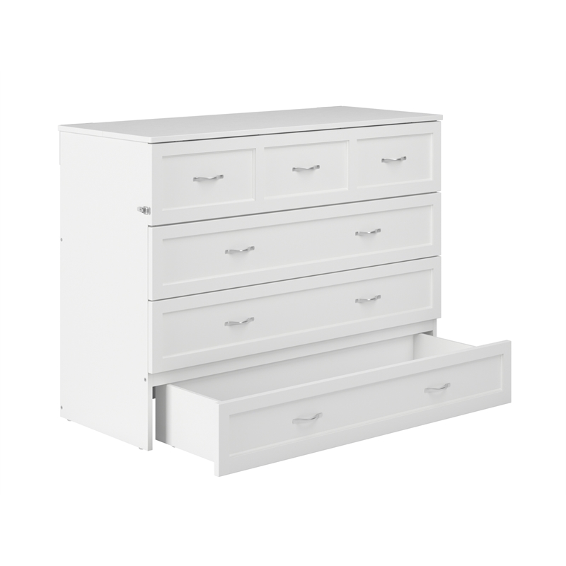 Northfield Full Solid Wood Modern Murphy Bed Chest with Mattress in White