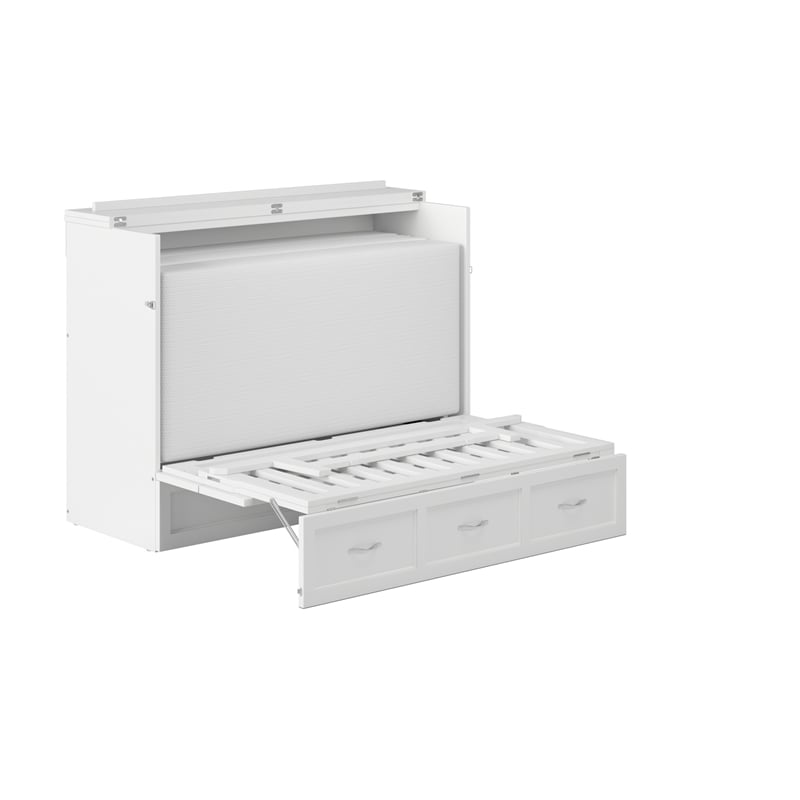 Northfield Full Solid Wood Modern Murphy Bed Chest with Mattress in White