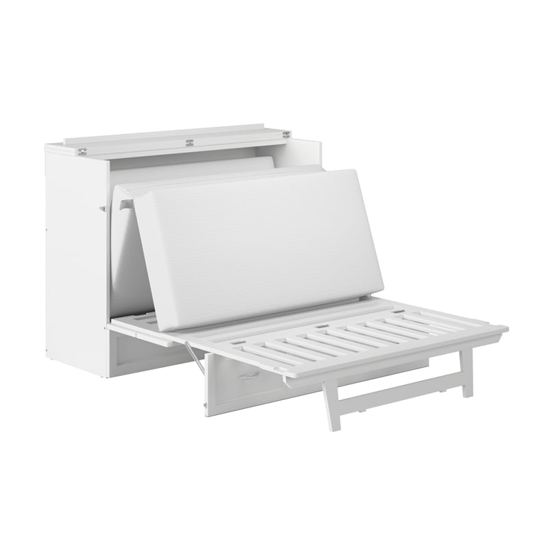 Northfield Full Solid Wood Modern Murphy Bed Chest with Mattress in White