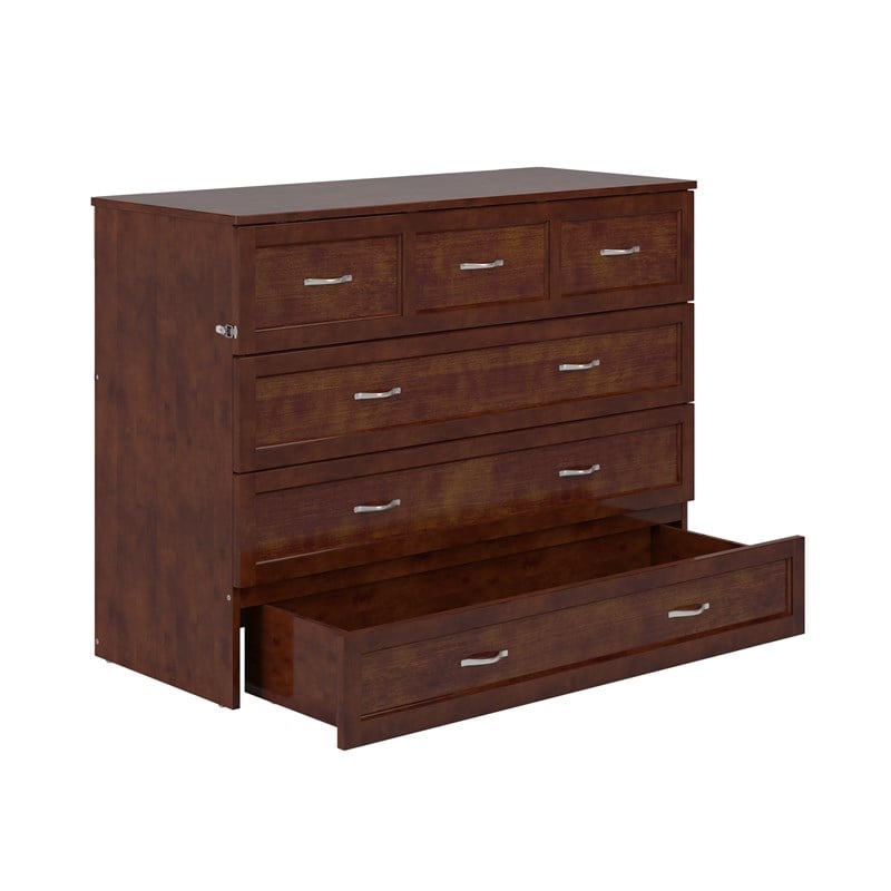 Northfield Full Solid Wood Modern Murphy Bed Chest with Mattress in Walnut