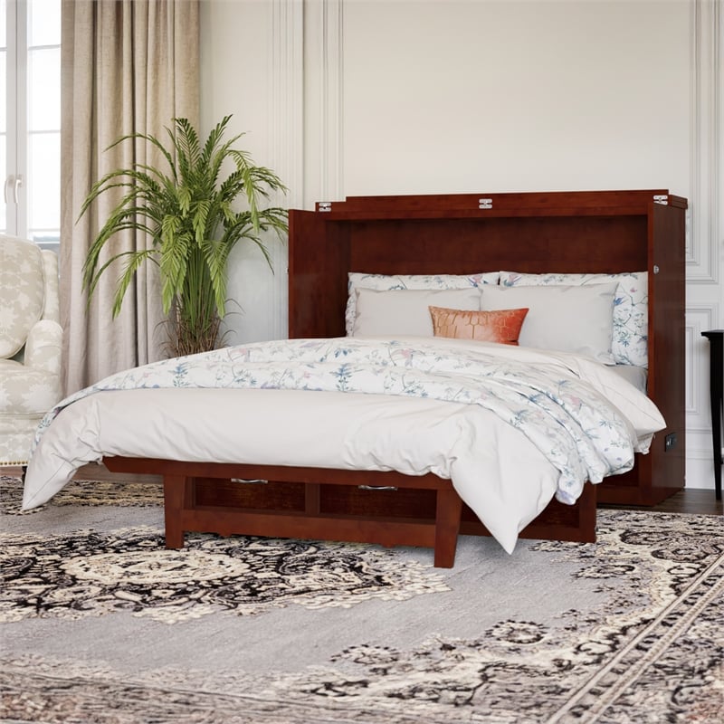 Northfield Full Solid Wood Modern Murphy Bed Chest with Mattress in Walnut