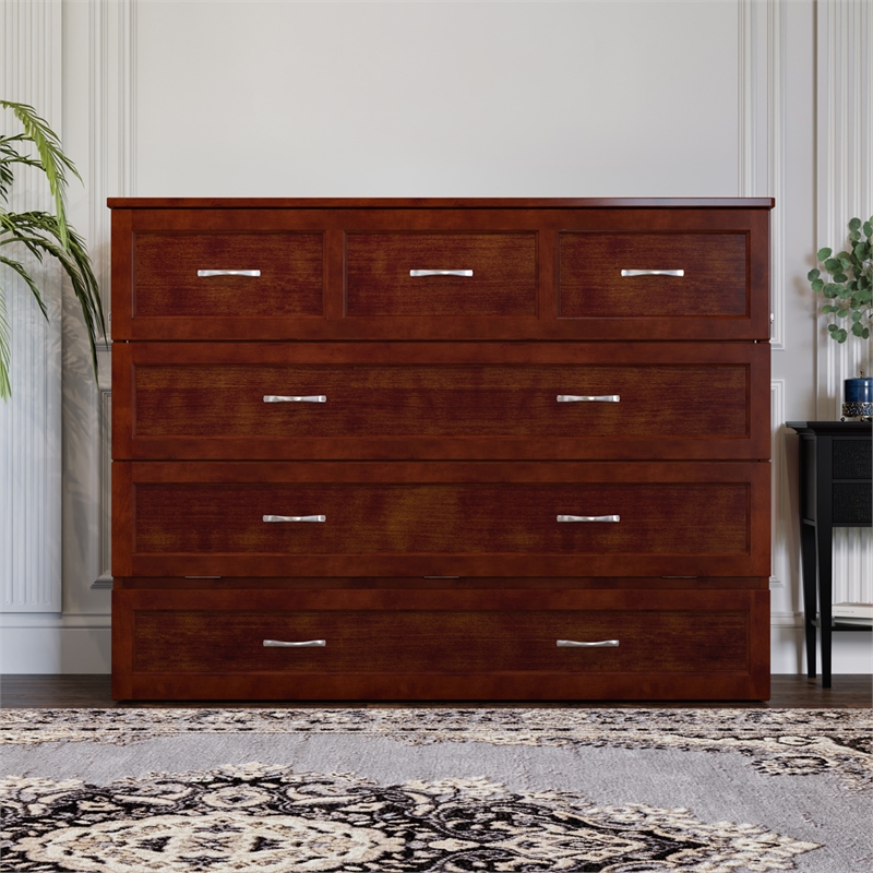 Northfield Full Solid Wood Modern Murphy Bed Chest with Mattress in Walnut