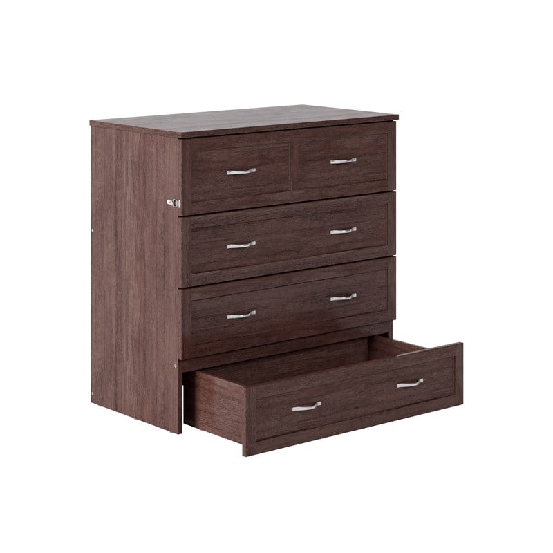 Northfield Twin XL Solid Wood Modern Murphy Bed Chest with Mattress Burnt Amber