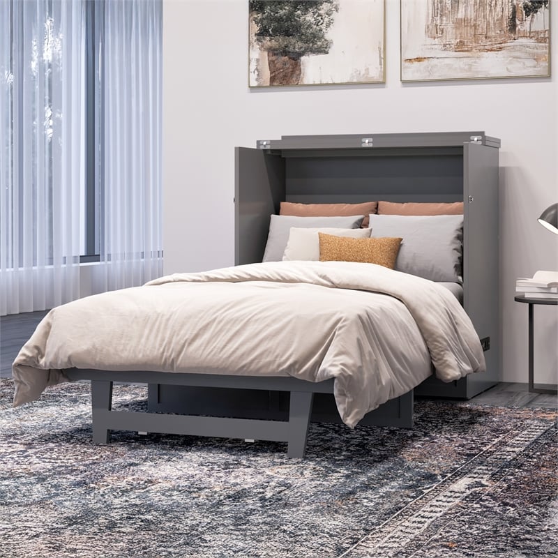 Northfield Twin XL Solid Wood Modern Murphy Bed Chest with Mattress in Gray
