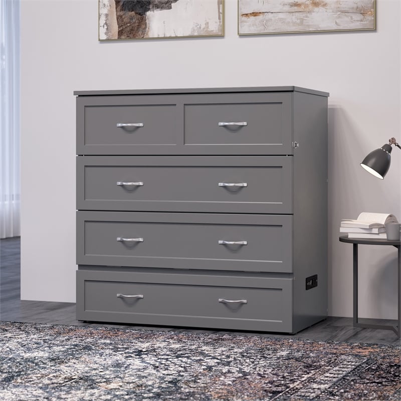 Northfield Twin XL Solid Wood Modern Murphy Bed Chest with Mattress in Gray