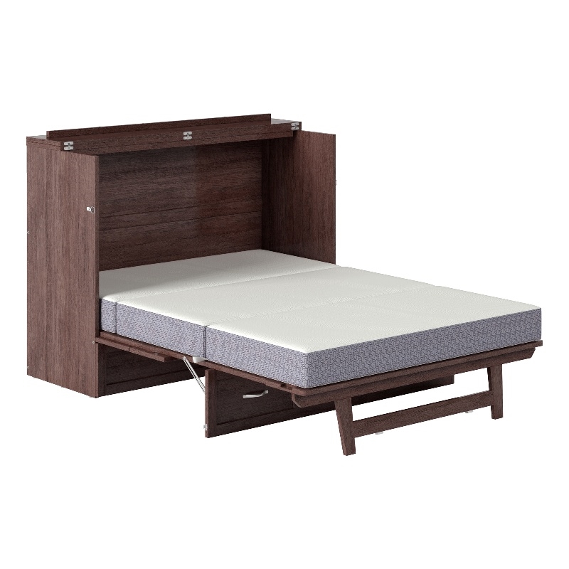 Northfield Full Solid Wood Modern Murphy Bed Chest with Mattress in Burnt Amber