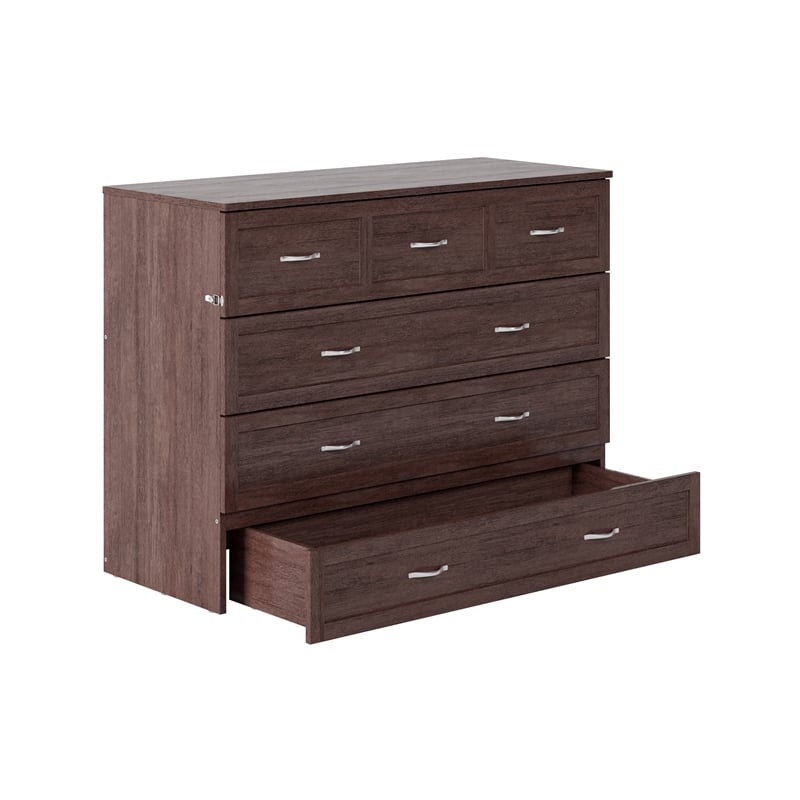 Northfield Full Solid Wood Modern Murphy Bed Chest with Mattress in Burnt Amber