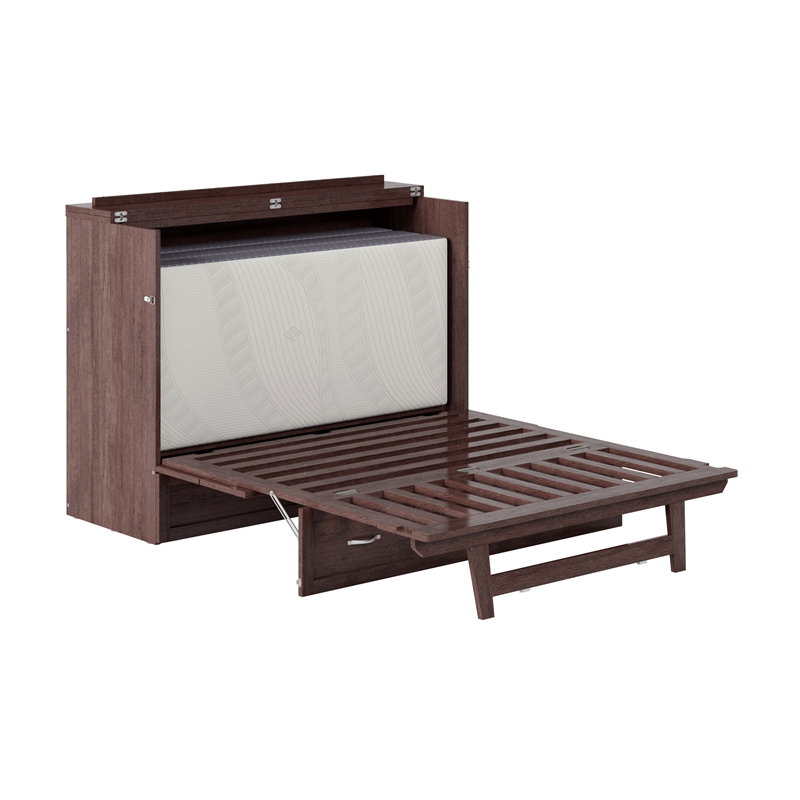 Northfield Full Solid Wood Modern Murphy Bed Chest with Mattress in Burnt Amber