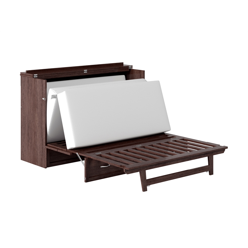 Northfield Full Solid Wood Modern Murphy Bed Chest with Mattress in Burnt Amber