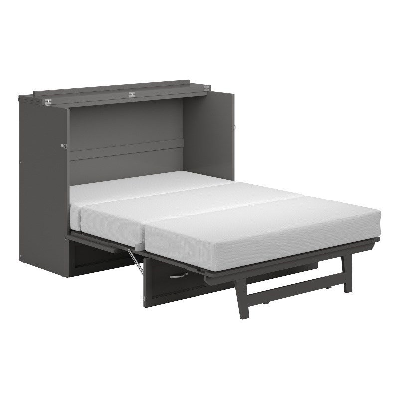 Northfield Full Solid Wood Modern Murphy Bed Chest with Mattress in Gray