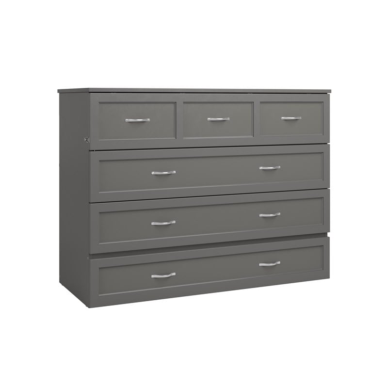 Northfield Full Solid Wood Modern Murphy Bed Chest with Mattress in Gray