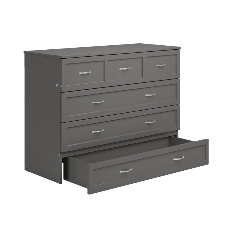 Northfield Full Solid Wood Modern Murphy Bed Chest with Mattress in Gray
