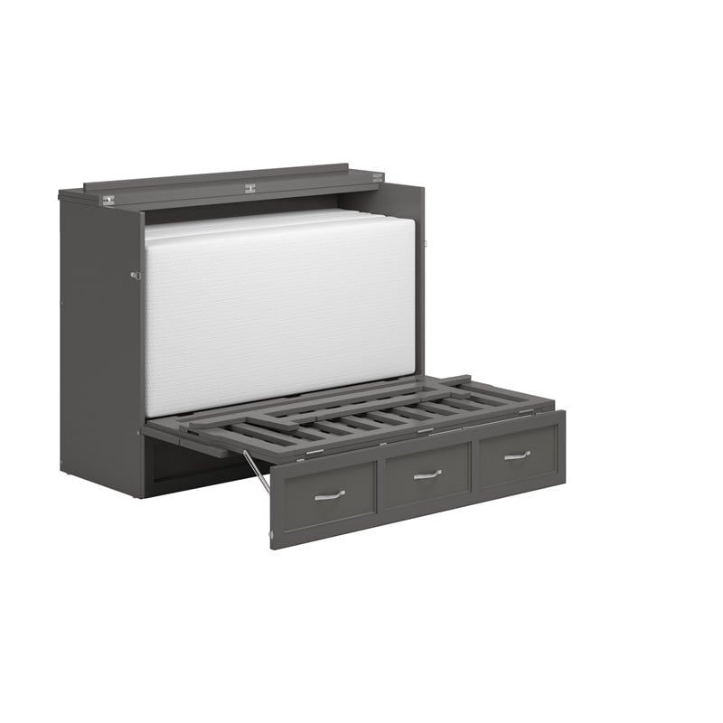 Northfield Full Solid Wood Modern Murphy Bed Chest with Mattress in Gray