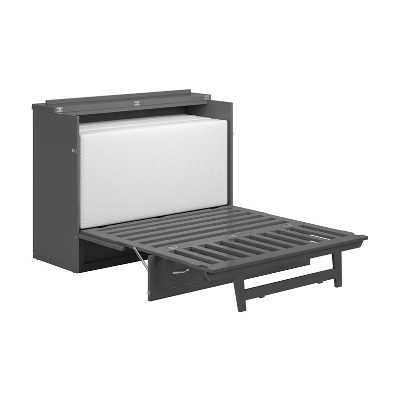 Northfield Full Solid Wood Modern Murphy Bed Chest with Mattress in Gray