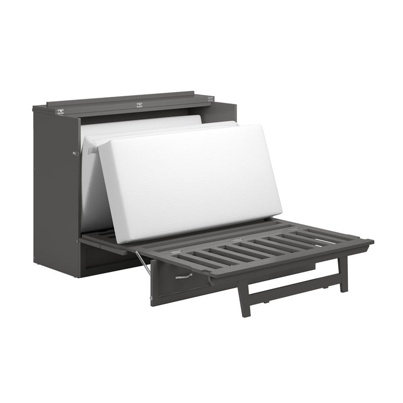Northfield Full Solid Wood Modern Murphy Bed Chest with Mattress in Gray