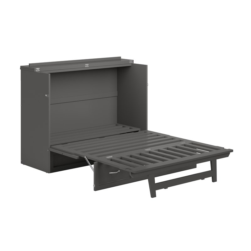 Northfield Full Solid Wood Modern Murphy Bed Chest with Mattress in Gray