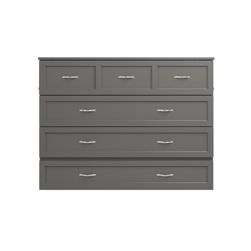 Northfield Full Solid Wood Modern Murphy Bed Chest with Mattress in Gray