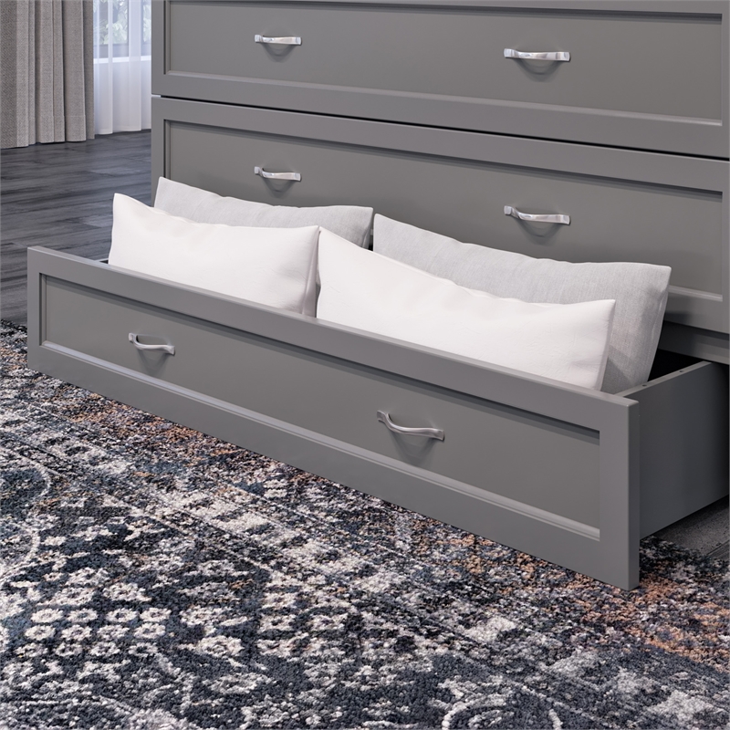Northfield Full Solid Wood Modern Murphy Bed Chest with Mattress in Gray