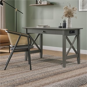 AFI 48&quot Solid Wood X Design Writing Desk with Drawer USB Charger in Gray