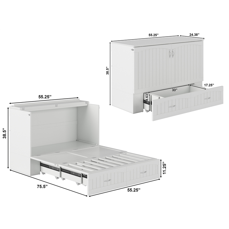 AFI Southampton Murphy Modern Solid Wood Full Bed Chest with Mattress in White