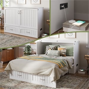 AFI Southampton Murphy Modern Solid Wood Full Bed Chest with Mattress in White