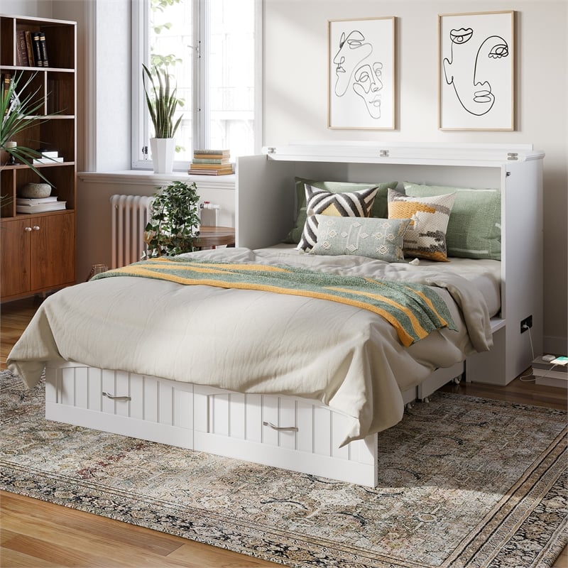 AFI Southampton Murphy Modern Solid Wood Full Bed Chest with Mattress in White