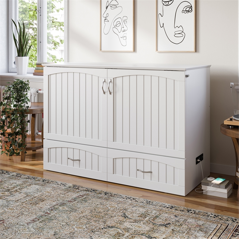 AFI Southampton Murphy Modern Solid Wood Full Bed Chest with Mattress in White