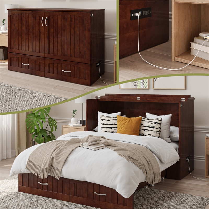 AFI Southampton Murphy Modern Solid Wood Full Bed Chest with Mattress in Walnut