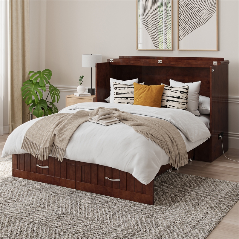 AFI Southampton Murphy Modern Solid Wood Full Bed Chest with Mattress in Walnut
