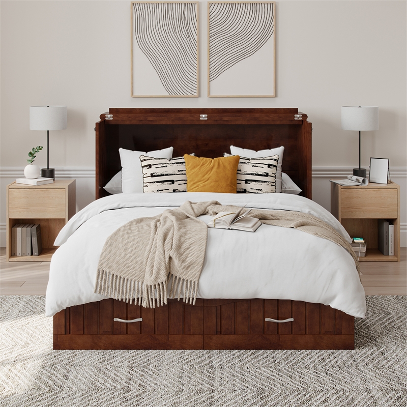 AFI Southampton Murphy Modern Solid Wood Full Bed Chest with Mattress in Walnut